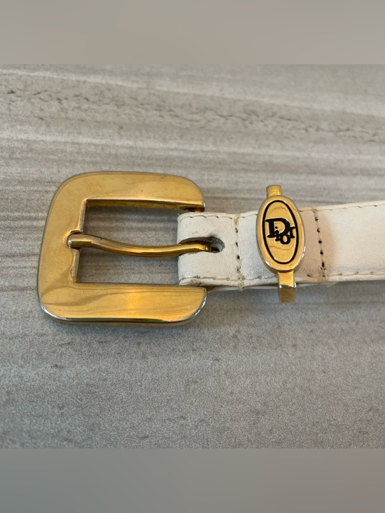 VTG Christian Dior Women Small Ivory Leather Skinny Belt Gold Buckle Logo Taiwan main image 7